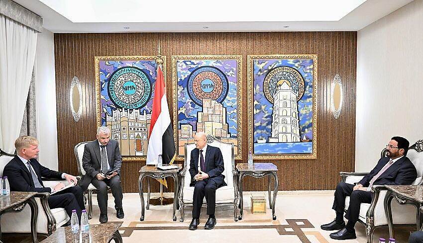 العليمي يؤكد لغروندبرغ ان السلام يبدأ بمعالجة جذور الأزمة وإجبار الحوثيين للتخلي عن السلالية